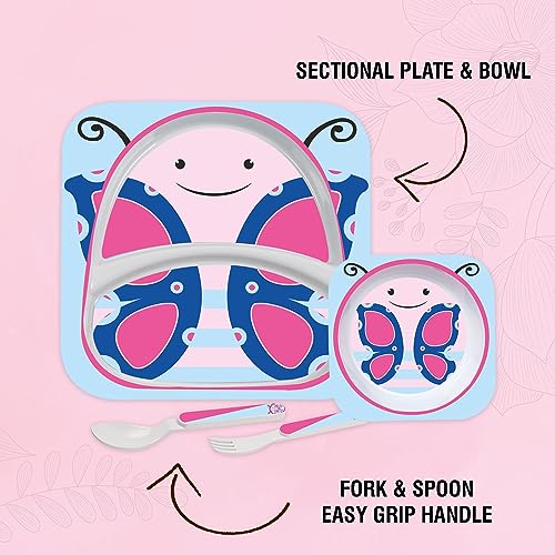 Image of Cello Kids Meal Melamine Dinner Set with Butterfly Print | Safe and hygenic for Kids to use | Attractive and Long Lasting Designs | Break Resistant | Pink, Set of 4