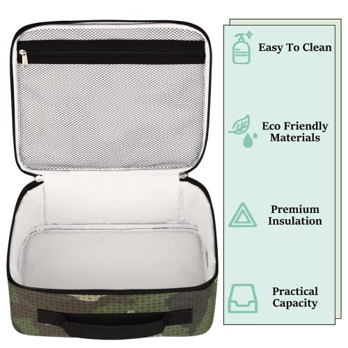 Green Camouflage Kids Lunch Box Camo Print Insulated Lunch Bag For Boys Girls Reusable Food Container Tote Cooler Warm Pouch For School Work Office Beach #TOP3