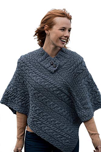 Poncho irlandés 100% lana merina para mujer fabricado en Irlanda - azul - talla única