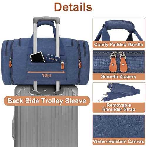 Image of Canvas Mens Duffle Bag for Travel - Expandable 50L Weekender Bags with Toiletry Bag, Overnight Bag Travel Duffel Carry On Luggage with Removable Shoulder Strap, Durable & Water-Resistant
