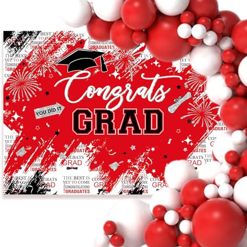 Mocsicka Graduate Backdrop 8x6ft Congrats Grad Red 2026 Graduation Party Decorations Background Class of 2026 Photography Backdrops by Mocsicka - Used condition - Image 2