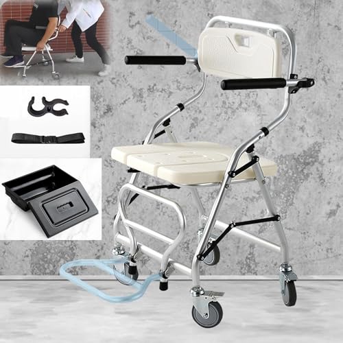 HMLSYZX Silla para Ducha para Personas Mayores, Silla WC Personas Mayores con Ruedas Plegable, Silla para Inodoro con Frenos de 4 Ruedas, Silla de Ruedas para Baño