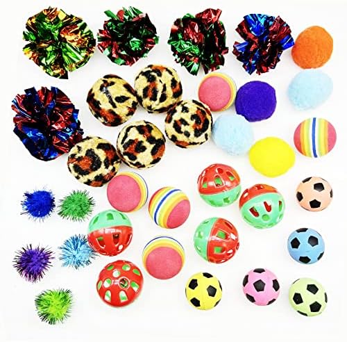 Allazone 35 Piece Cat Toy Set, Cats Interactive Toy, Cat Plush Toy Balls, Paper Balls, Thread Ball, Foam Balls for Cats to Play, Training