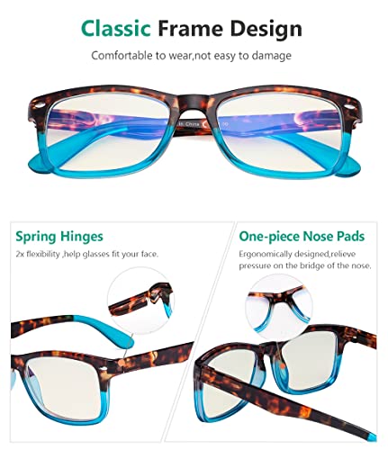 Image of Eyekepper Blue Light Filter Reading Glasses - Reduce Eye Strain Computer Readers - Tortoise /Blue 0.0x