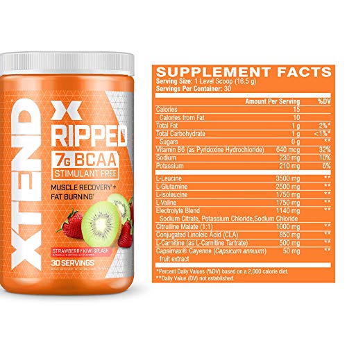 Xtend Ripped Bcaa Powder Strawberry Kiwi | Cutting Formula + Sugar Free Post Workout Muscle Recovery Drink With Amino Acids | 7G Bcaas For Men & Women | 30 Servings #TOP1