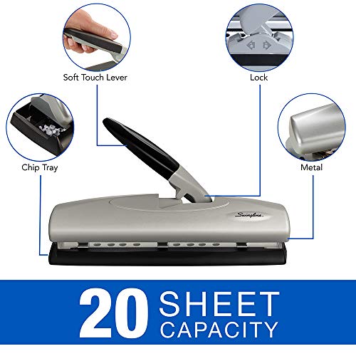 Swingline Desktop Hole Punch, Light Touch Metal Hole Puncher With Adjustable System For 2-7 Holes, Low Effort Paper Punch, Home School & Home Office Supplies, 20 Sheet Capacity, Black/Silver (74030) #TOP1