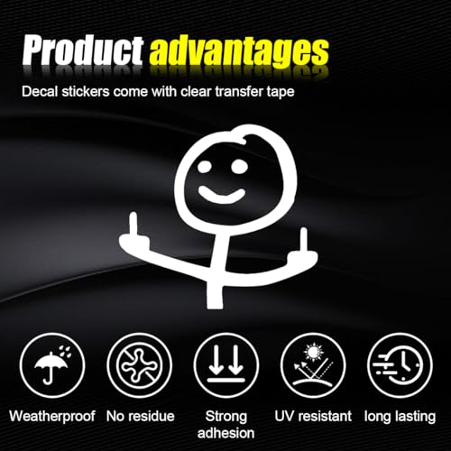 Image of KITUREK Car Fuck You Meme Vinyl Sticker Decal, White, Small | Funny Personalised Cartoon Middle Finger Sticker, Fit for Cars Windows Bumpers Trucks Motorcycles or Any Other Smooth Surface