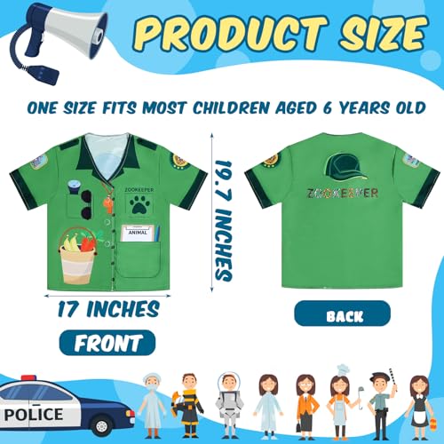Jiuguva 12 Pcs Kids Role Play Costume Dress up Clothes for Kids Community Helper Career Cosplay Doctor Construction Workers Fireman Police Halloween Costumes for Career Day Pretend Play2