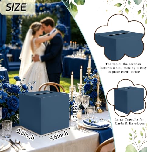 Image of SietDESEO Navy Blue Card Box for Graduation Large Gift Card Box Holder 9.8 inch x 9.8 inch Money Cards Box Diy Card Box for Wedding Reception Baby Shower Birthday Cards Box Holder