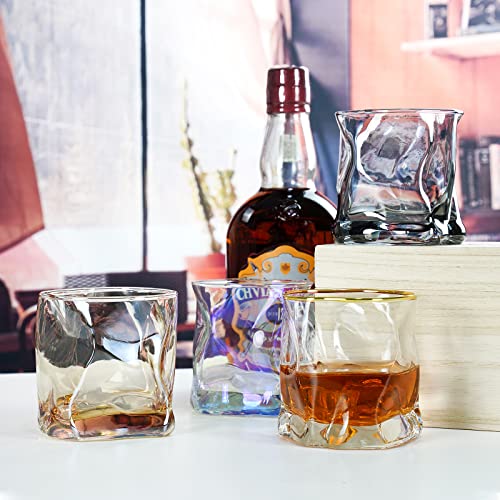 Starluckint Whiskey Glasses 10 Oz Color Old Fashioned Glasses Hand-Blown Lead-Free Scotch Glasses Set Of 4, For Scotch Bourbon Rum Liquor And Cocktail Drinks As For Gift - 4 Colors #TOP1