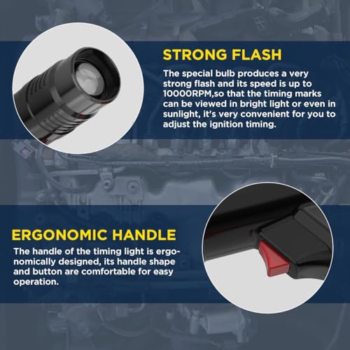 Image of Timing Light 12V Ignition Timing Light Automotive Strong Flash Timing Lights with Sliding Sensor Clip,Long Test Lead, Reverse Polarity Protection, Overload Protection for Car, Motorcycle Petrol Engine