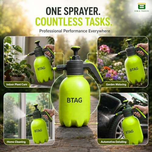 Image of Btag 2L Manual Pressure Spray Pump with Long Nozzle, Adjustable Sprayer for Gardening, Plant Watering & Home Cleaning. (PS002 Green)