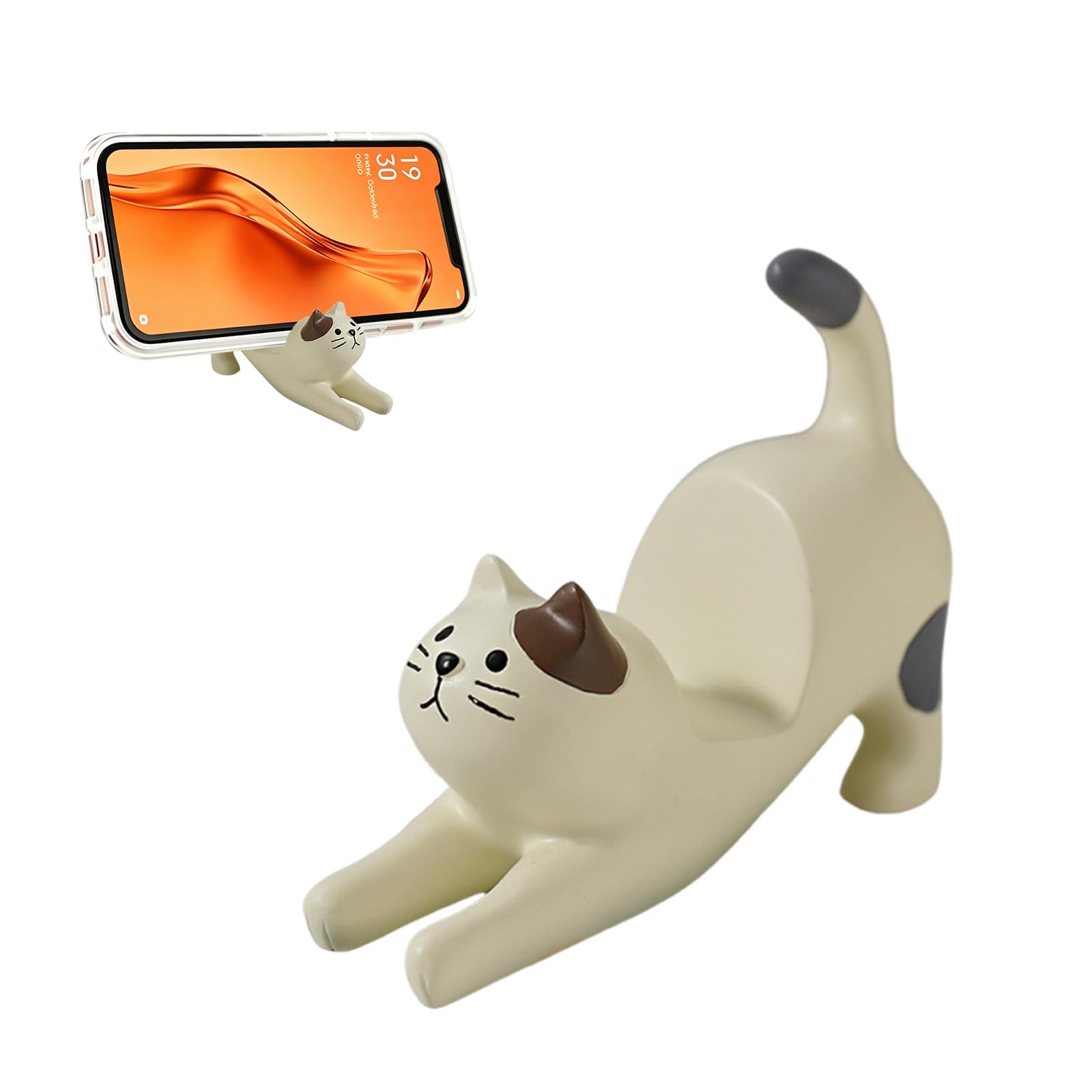 Phone Stand for Desk, Cute Cat Phone Holder with Stretching Pose, Desk Decor Items for Office and Home, Resin Material Phone Accessory for Girls (White)-image-49