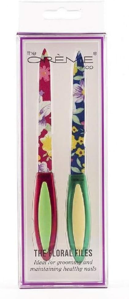 The Crème Shop Set Of 2 Manicure Pedicure Nail File Set. Durable & Easy-Grip Handles, Floral Patterns.