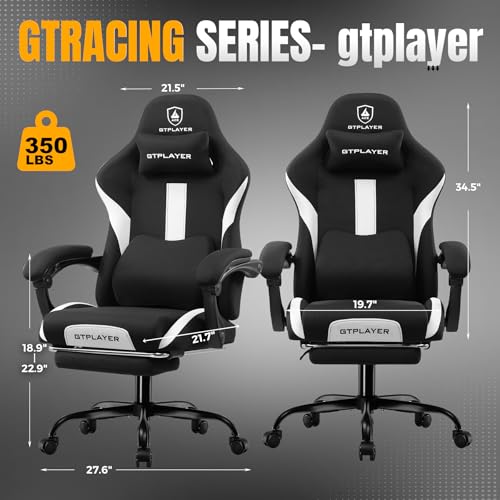 GTRACING Gaming Chair Ergonomic Office Chair with Foot Rest & Pocket Spring Cushion, High Back Computer Desk Chair with Headrest & Lumbar Support, Breathable Fabric Game Chair for Adults, Coal-Black - Image 4