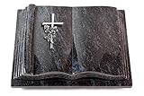 100 % Naturstein MEMORUM Grabmale Grabbuch, Grabplatte, Grabstein, Grabkissen, Urnengrabstein, Liegegrabstein Modell Antique 40 x 30 x 8-9 cm Orion-Granit, poliert inkl. Gravur (Aluminium-Ornament Kreuz/Rose)