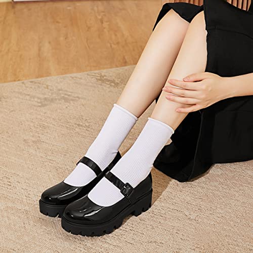 Caradise Womens Chunky Mary Jane Platform Shoes Patent Leather Uniform Dress Shoes Size 7 B(M) Us,Black-Choose Half Size Larger #TOP4