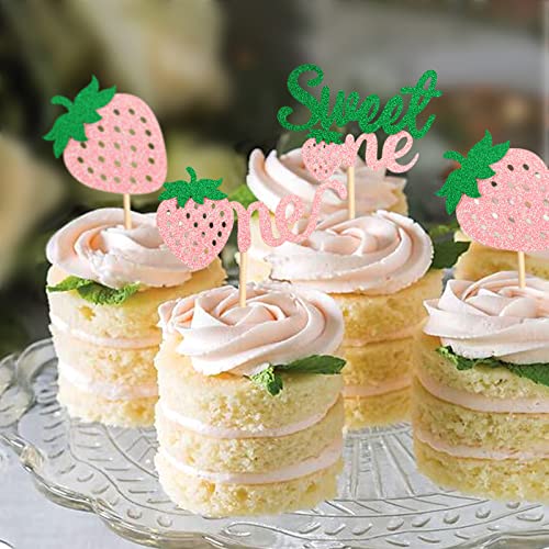 Keaziu 24 Pack Strawberry One Cupcake Toppers Strawberry Theme Party Cupcake Picks For Birthday Wedding Party Baby Shower Summer Garden Party Decoration Supplies Pink #TOP4