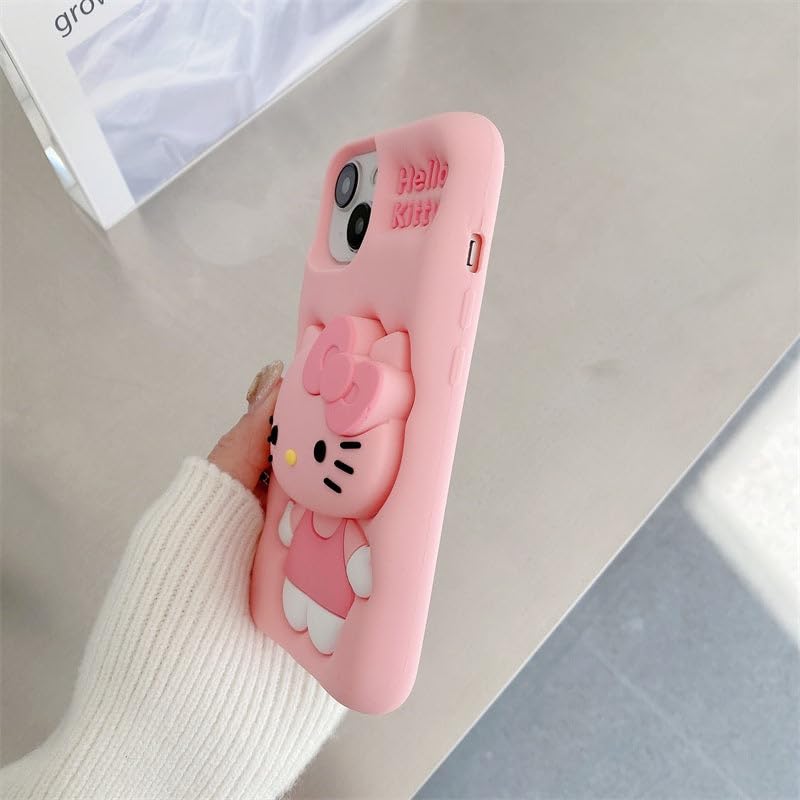 Image of COVERLY for iPhone 17 3D Cartoon Pink Kitty Case,Full Protective Bow Cat Girly Pop Doll Back Case with Holder Cute Soft Silicone Stylish Fashion Aesthetic Cover for Apple iPhone 17