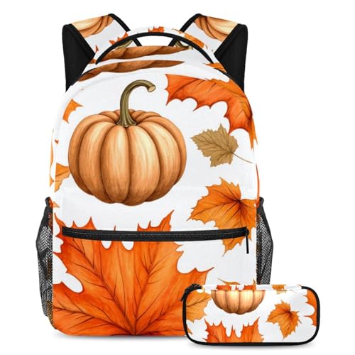 Grand sac à dos multicolore motif automne avec trousse assortie pour ados
