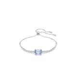 Matrix Tennis Bracelet, Green, Blue Crystals, Rhodium Finish