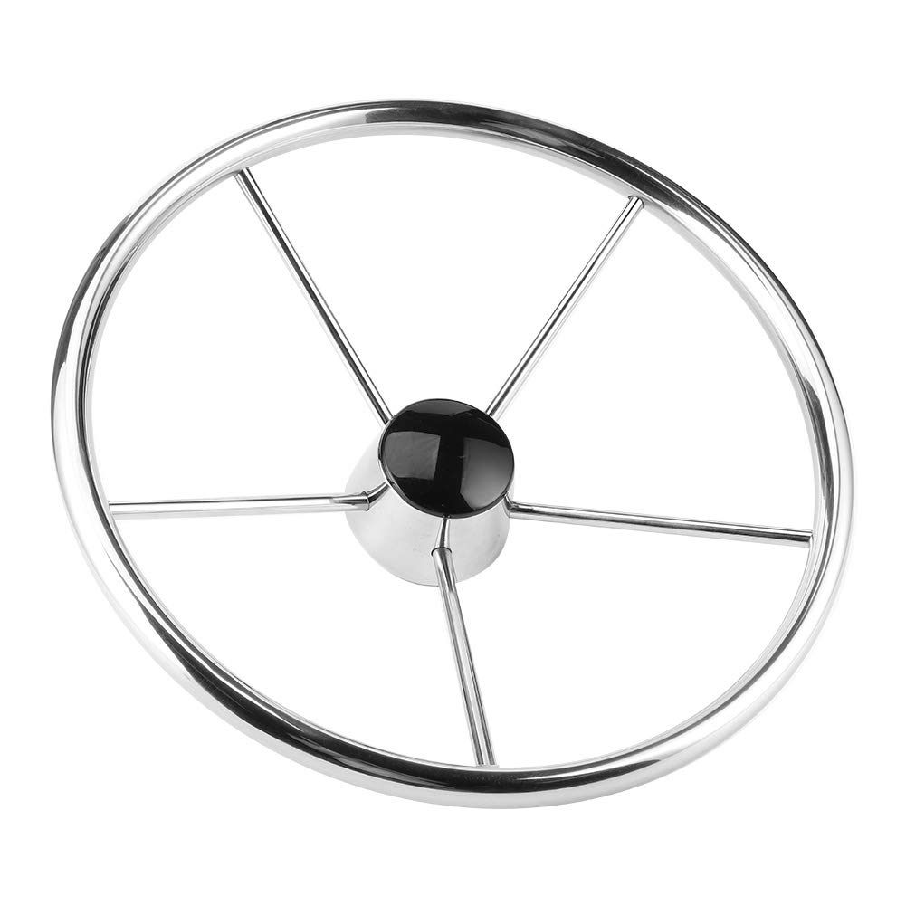 Acouto 5 Spoke Boat Steering Wheel,15-1/2in 5 Spoke 10 Degree Steering Wheel Stainless Steel Marine Boat Accessories