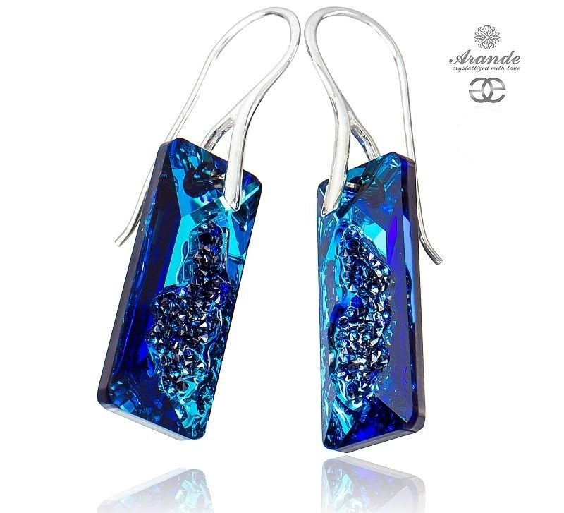 Boucles d'oreilles argent 925 avec pendentif cristaux originaux bleu