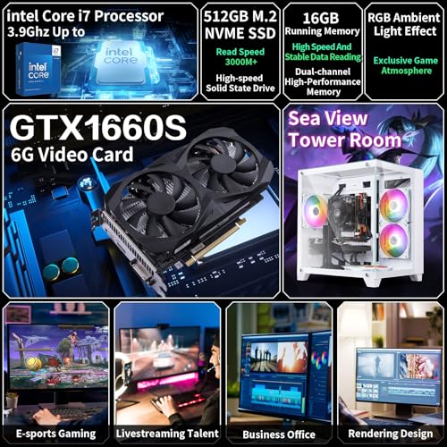 Image of Prebuilt Gaming PC Desktop,Intel Core i7 Business Office Tower Computers PC | GTX1660S 6GB Graphics Card, 16GB RAM and 512GB SSD, WiFi, Win11, Suitable for Study,transaction,Entertainment,Gaming, etc.