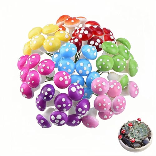 SAYUANVA Enchanted Garden Miniature Mushroom Decorations 40-Piece Resin Fairy Garden Accessories Set Colorful Toadstool Ornaments for Terrariums Bonsai Crafts