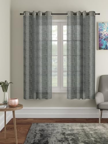 Image of Cortina Shear Light-Filtering Polyester Curtains 5 feet Long Pack of 2 + 50 Candle for Window [ Opacity: 50-60%, Color: Grey, Printed Curtain -130 GSM ]
