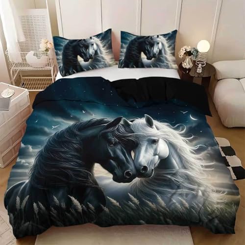 Générique Housse de Couette 200x200 Enfant Cheval Fleurie Parure de Lit 200x200 Adulte Garçon Fille Animaux des Prairies Housse de Couette 2 Personnes...