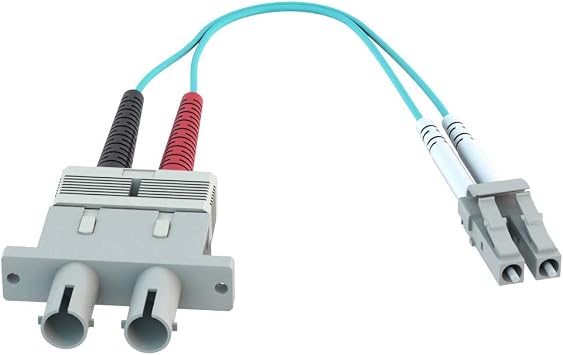 CableRack LC to ST Fiber Adapter 50/125 OM3 Multimode Duplex Converter Dongle