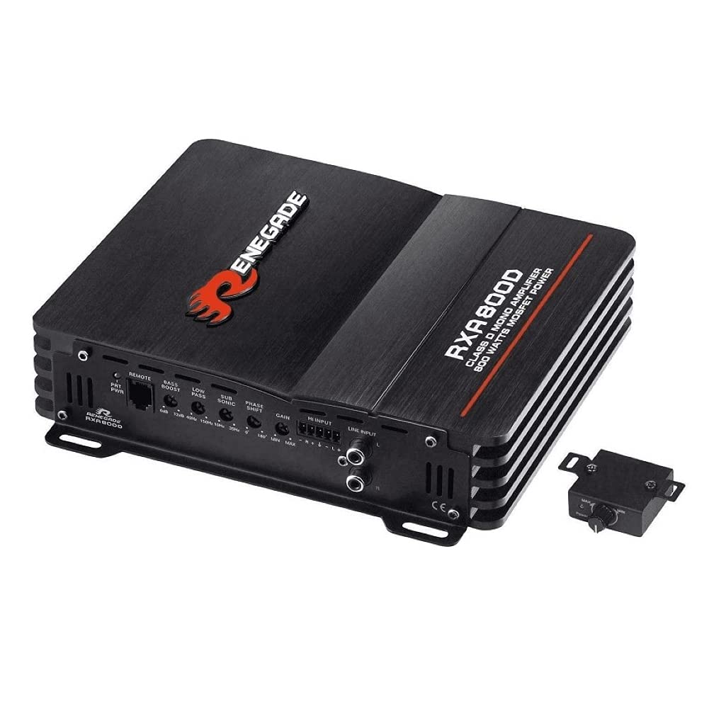 1 amplificador mono RENEGADE RXA800D RXA 800 D 1 canal clase d 400 vatios rms 800 vatios máx con bass boost específico para subwoofer, 1 pieza