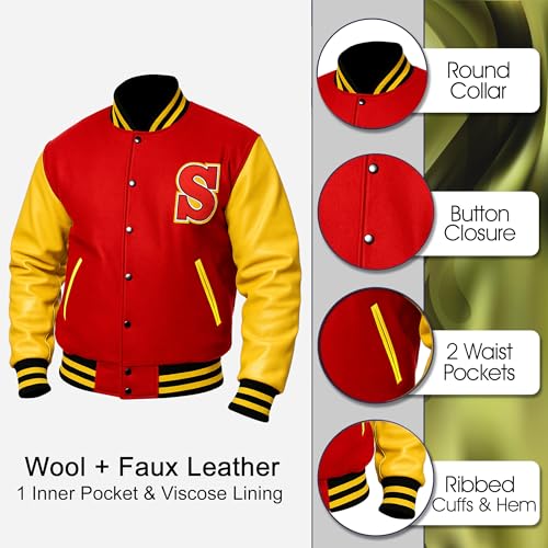 Image of LP-FACON Unisex Varsity Letterman Jacket | Mens College Baseball High School Bomber Wool + Faux Leather Jacket