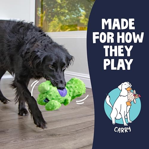 Image of goDog Dinos T-Rex Squeaky Plush Dog Toy with Chew Guard Technology, Durable Fabric & Squeaker for Active Play, Green, Large