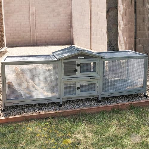 Aivituvin Rabbit Hutch Large 2-Story Bunny Cage Indoor Outdoor on Wheels Bunny House with Run,Pull-Out Tray