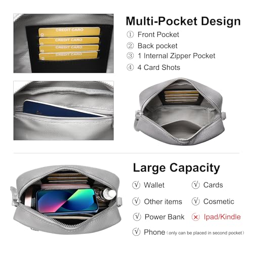 Image of Small Crossbody Bags for Women Genuine Leather, Guitar Strap Shoulder Handbag Purse Camera Bag with Rfid Card Slots, grey