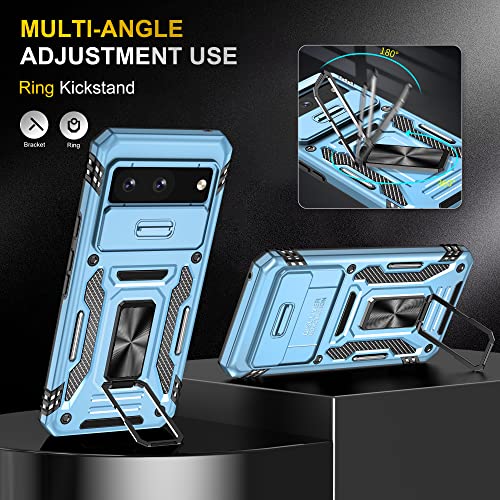 Image of Slide Camera Cover with Ring Holder Mobile Phone Case Cover for Google Pixel 7a (Blue)