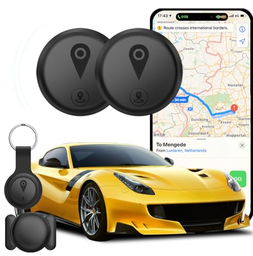 GPS Tracker for Vehicles 2 Pack Tracee GPS Tracker Mini Portable GPS Tracker for Cars Splashproof for iOS Find My (iOS Only) No Monthly Fee Subscription No SIM Card Required-Black