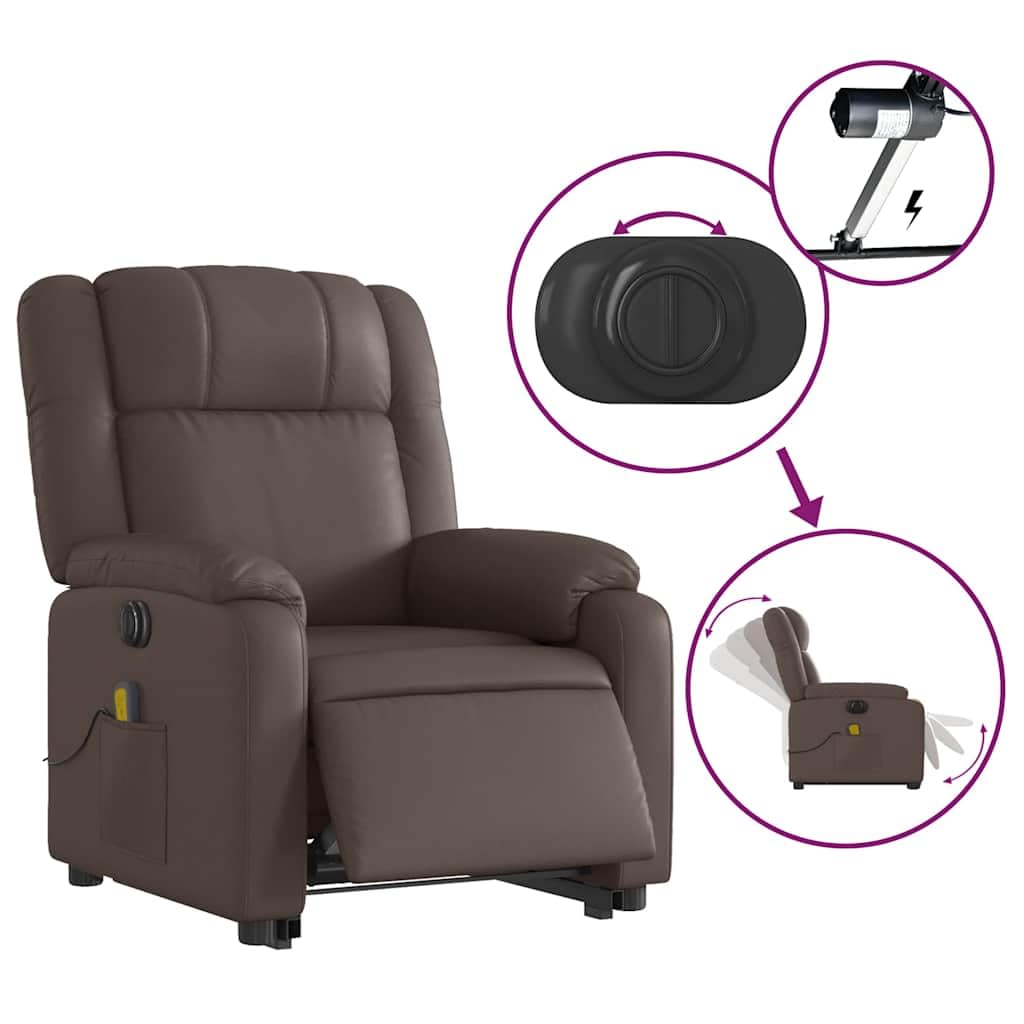 Sillón elevador eléctrico reclinable con masaje de 6 puntos, función elevación y vibración, respaldo ajustable hasta 135°, estructura estable de madera y metal,
