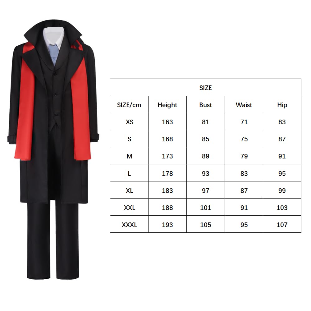 BSD Mori Ogai kostium cosplay Dazai Osamu, strój cosplay, czarny, mundur lekarza, detektywa, spodnie, pełny zestaw, z czerwonym szalikiem, anime, cosplay, strój na Halloween, karnawał