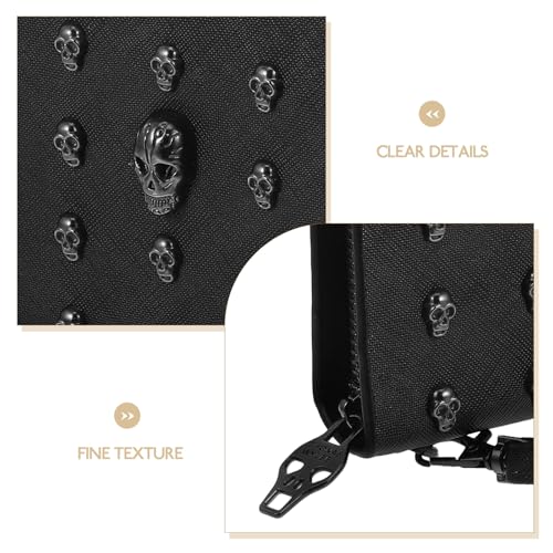 TENDYCOCO 3pcs Phone Handbag Gothic Pu Holder Vintage Wallet Wristlet Skull Lether for Zippered Black Punk Clutch Long Wallet 7