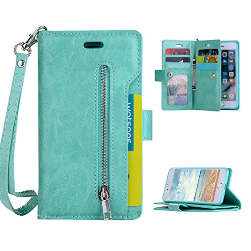 Asnlove Funda Multifuncional para iPhone 6, iPhone 6s Carcasa Libro de Cuero con Tapa y Cartera, Soporte Plegable, Ranuras para Tarjetas y Billetera, Cierre Magnético, Verde