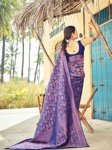 Image of SWORNOF Women's kanjivaram banarasi silk saree for festival Wedding silk with rich pallu Design sarees for women with Unstitched blouse piece