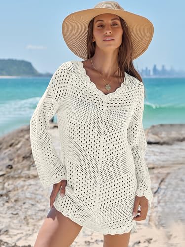 ANRABESS Women Swimsuit Crochet Swim Cover Up Summer Bathing Suit Swimwear V Neck Mesh Knit Beach Dress 2025 Vacation Outfits2