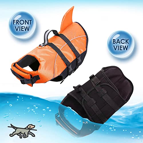 Aofitee Dog Life Jacket Ripstop Dog Life Vest, Reflective Dog Safety Vest For Boating Swimming, Dog Shark Life Jackets Dog Lifesaver With Rescue Handle For Small Medium Dogs (Orange Xl) #TOP1