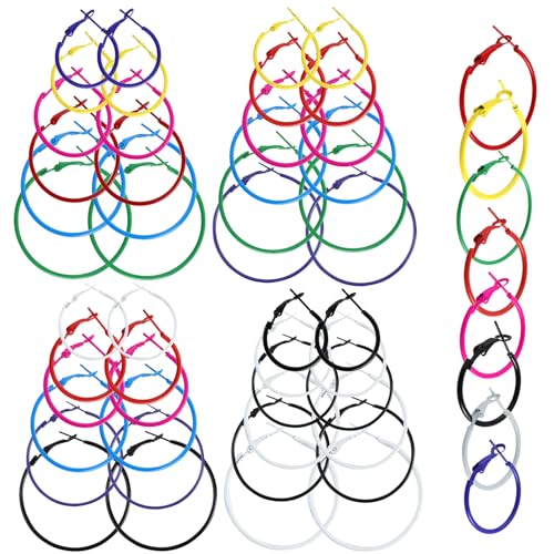 HLTOO 96PCS Hoop Earrings Finding, Round Hypoallergenic Earring Hoops, Multicolor Stainless Steel Open Beading Hoop, for Women's Jewelry Making, DIY Earrings Crafts, 6 Sizes