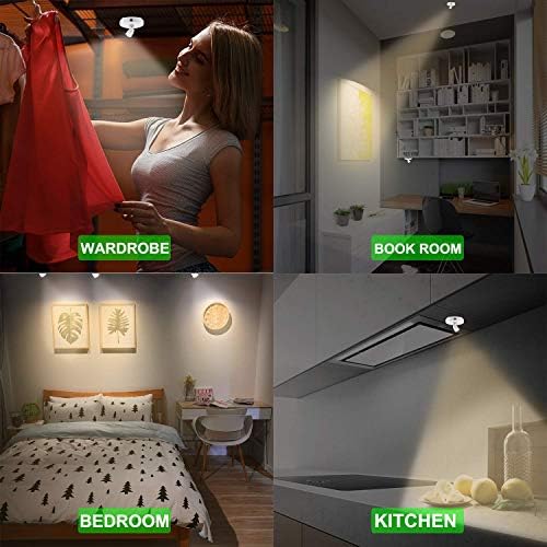 HONWELL LED Spotlights Ceiling Lights Wireless AA Battery Powered Lights Dimmable Display Lights for Picture Cabinet Remote Controlled Lights with Rotatable Lights Head Stick on Anywhere Indoor-White
