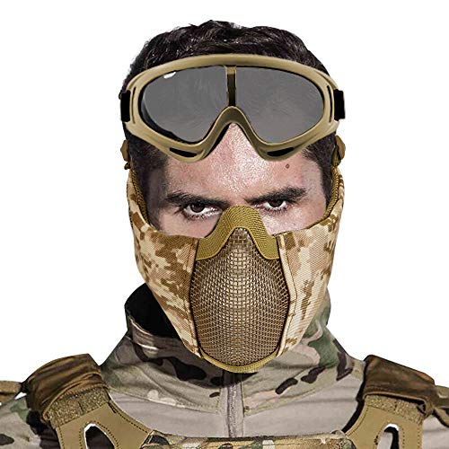 image for Yzpacc Airsoft Mask with Goggles, Foldable Half Face Airsoft Mesh Mask