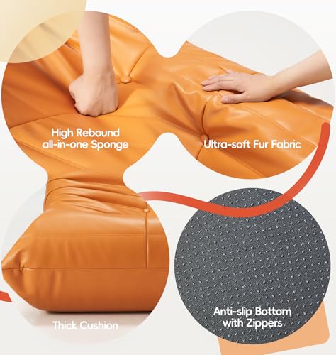Image of Hobestluk Small Bean Bag Chair Waterproof Leather Beanbag Lazy Floor Sofa Bean Bags with Memory Foam Filled Lounge Sofa Armless Chair for Bedroom Playroom and Reading Dorm Easy Clean (Orange, Medium)